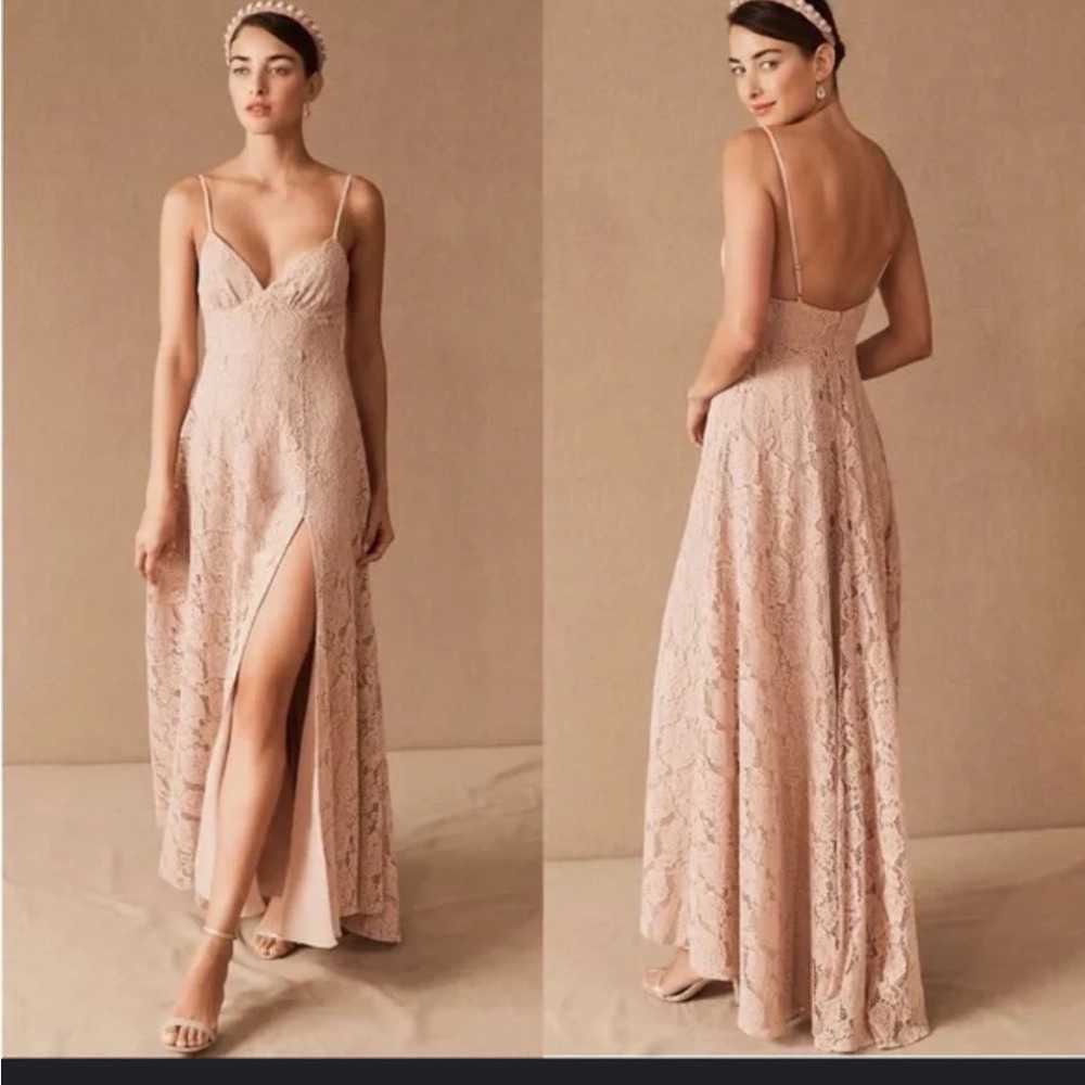 Anthropologie NWT Fame and Partners Charlotte Lace Maxi Gown Size 6 Blush‎ - Picture 2 of 10